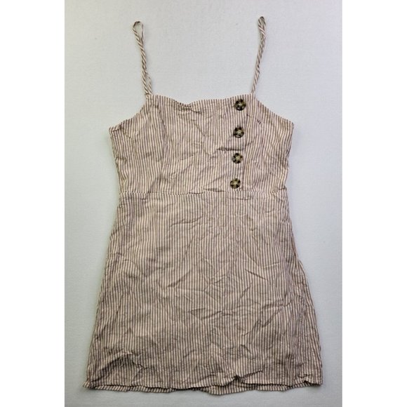 Altar'd State Women's L Brown Cream Striped Mini Tank Top Lined Button Accents - Picture 1 of 7
